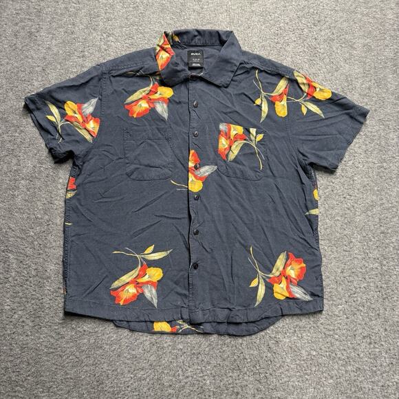 RVCA Other - RVCA Button Down Shirt Mens Medium Navy Floral Short Sleeve Easy Fit Skater Surf